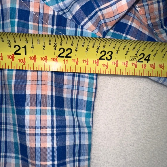 IZOD Plaid Button Down‎ Long Sleeve Dress Shirt Mens Size M Blue Peach Classic - Picture 5 of 8